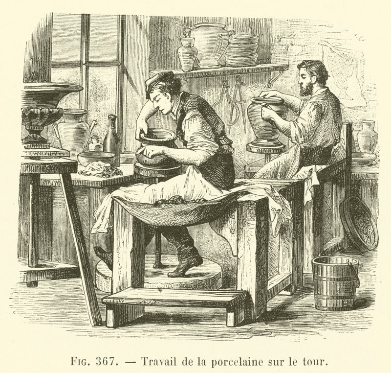 Porcelænsarbejde på drejebænken (gravering) af French School