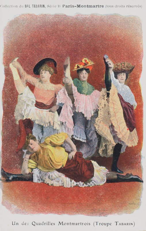 Tabarin-truppen danser på Bal Tabarin (farvelitografi) af French School