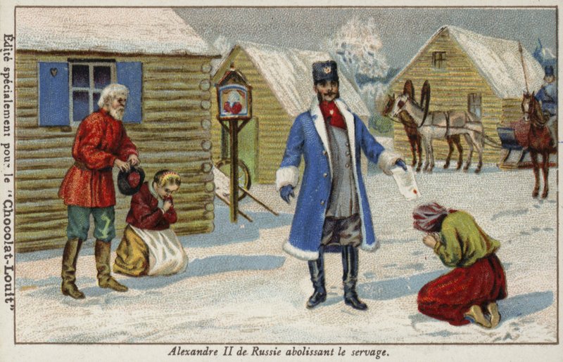 Zar Alexander II af Rusland afskaffer livegenskab af French School