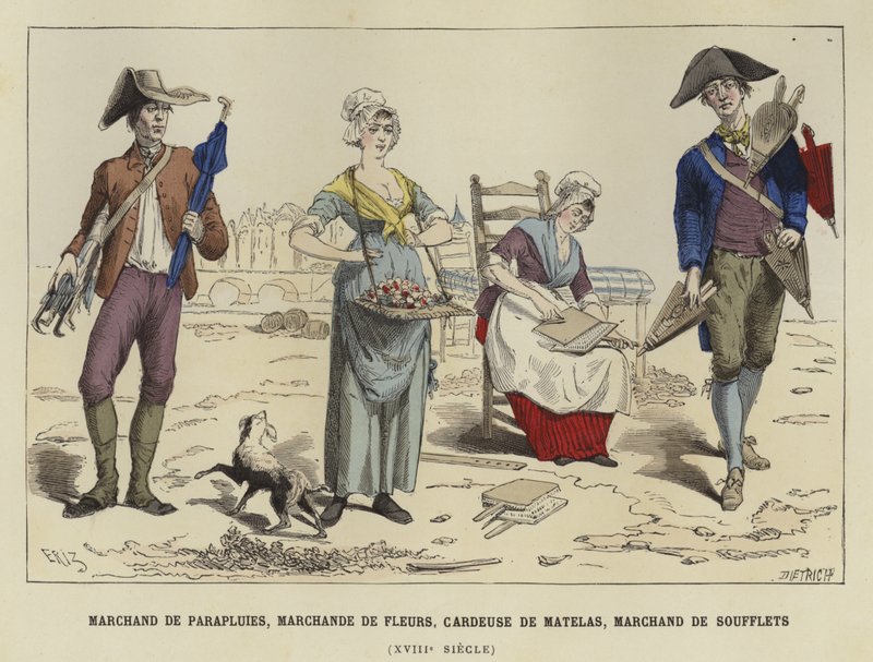 Paraplysælger, blomstersælger, karder- og bælgesælger, 1700-tallet af French School