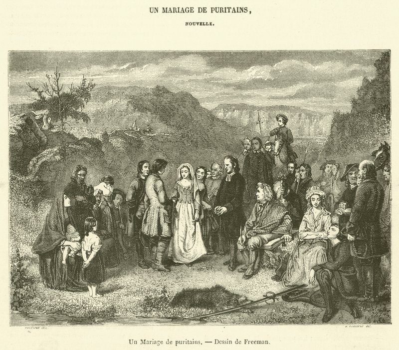 Et puritansk bryllup (gravering) af French School