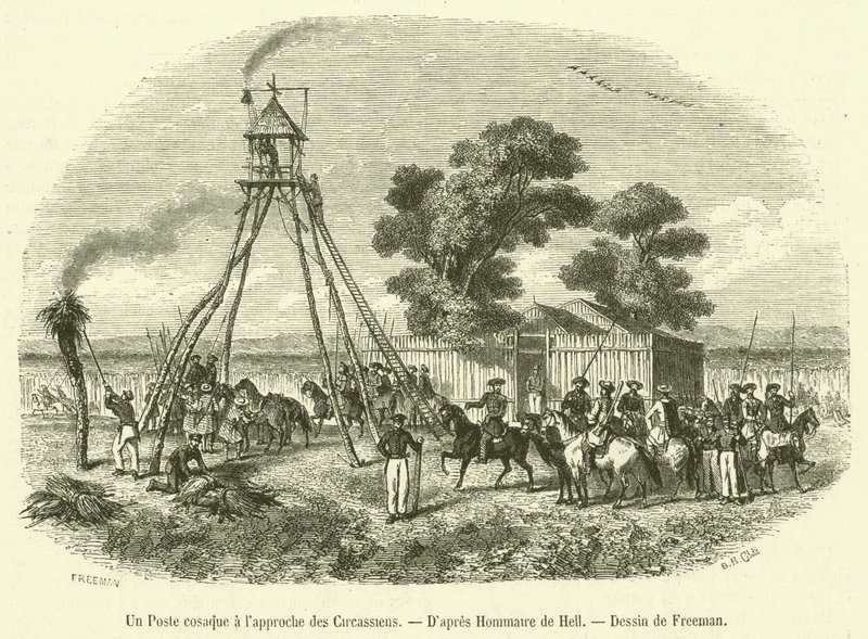 En kosakpost nærmer sig tjerkasserne (gravering) af French School