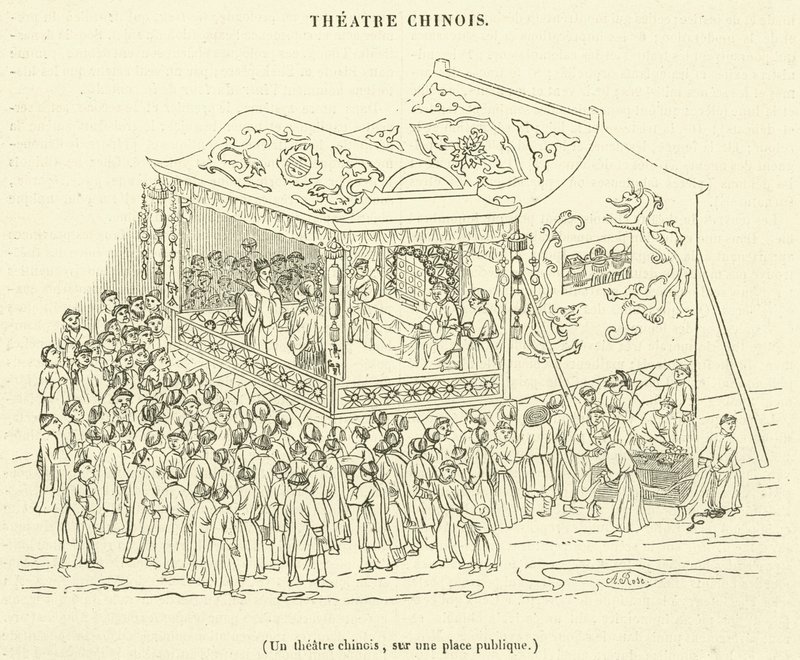 Et kinesisk teater på en offentlig plads (gravering) af French School