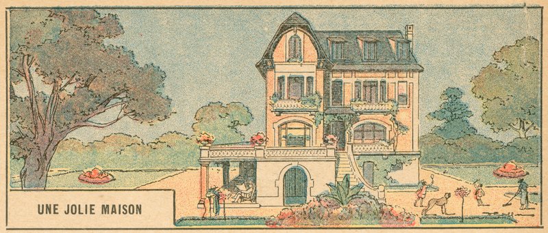 Et smukt hus (farve litho) af French School
