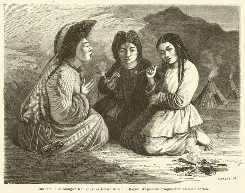 En familie af Khalkha-mongoler (gravering) af French School
