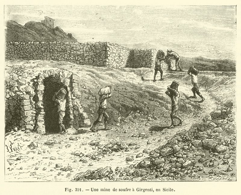 En svovlmine ved Girgenti, Sicilien (gravering) af French School