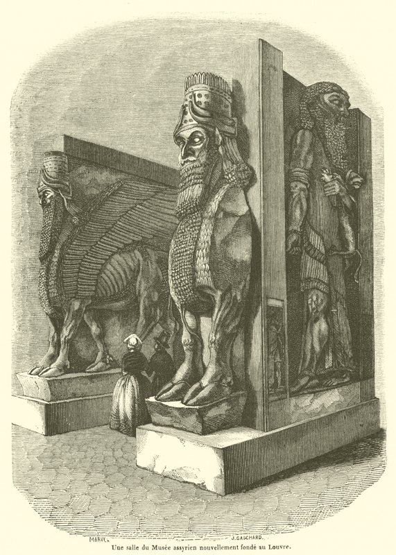 Et værelse i det nystiftede assyriske museum ved Louvre (gravering) af French School