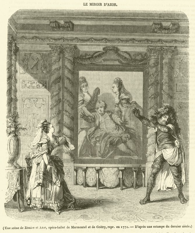 En scene fra Zemire og Azor, operaballet af Marmontel og Gretry, opført i 1771 (gravering) af French School