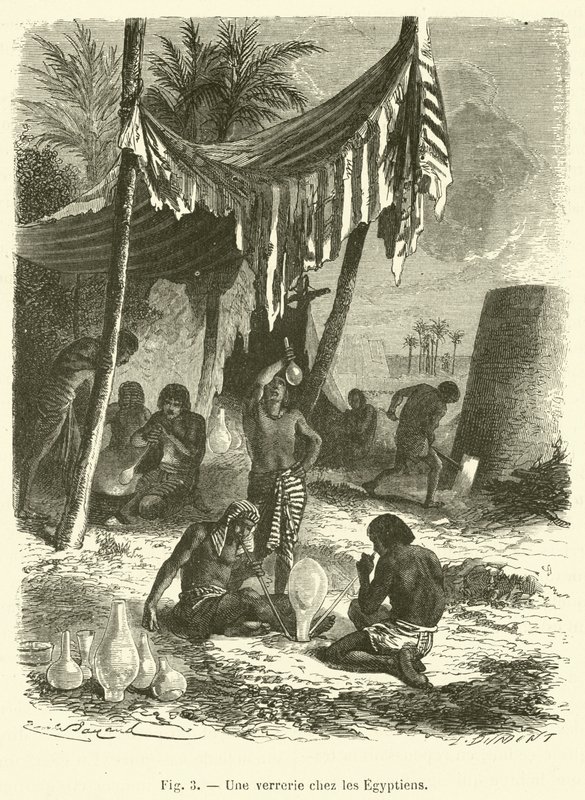 Glasvarer blandt egypterne (gravering) af French School