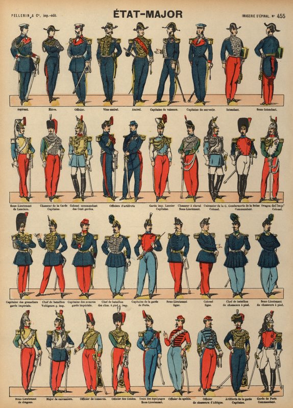 Uniformer fra det franske militær (farvet indgravering) af French School