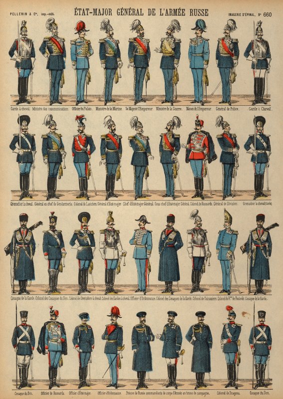 Uniformer af den russiske hær (farvet indgravering) af French School