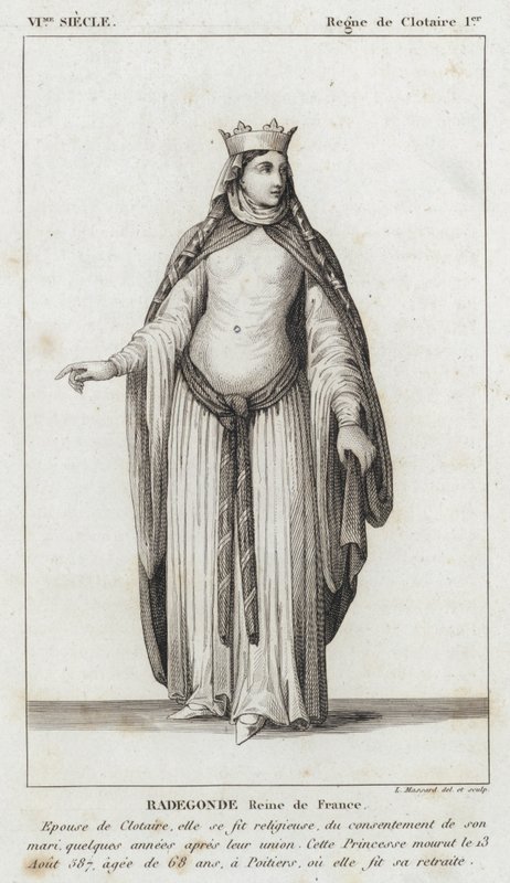 VI Century, Reign of Clotaire I, Radegonde, Dronning af Frankrig (gravering) af French School