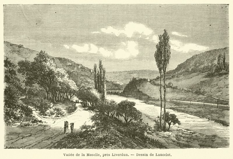 Moseldalen, nær Liverdun (gravering) af French School