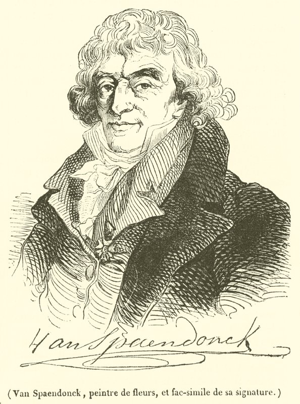Van Spaendonck, maler af blomster, og faksimile af hans signatur (gravering) af French School