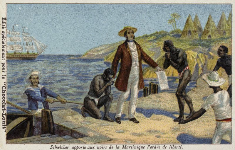 Victor Schoelcher bringer nyheder om deres frihed til slaverne på Martinique, c1848 af French School