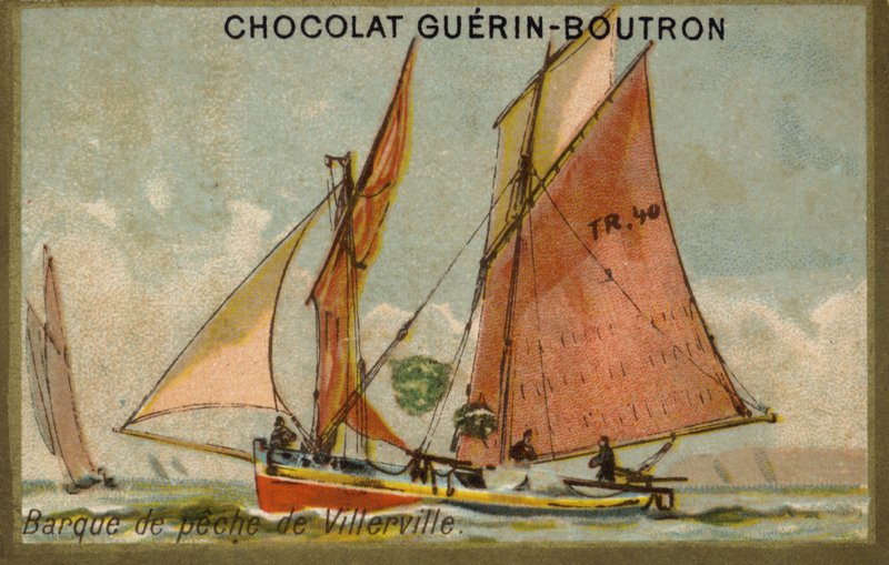 Villerville fiskerbåd (chromolitho) af French School