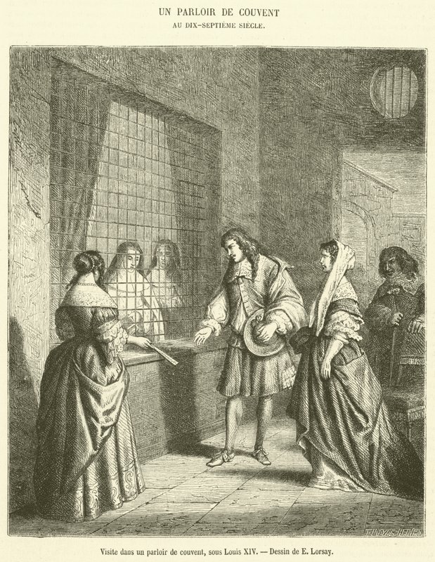 Besøg i en klosterstue under Ludvig XIV (gravering) af French School