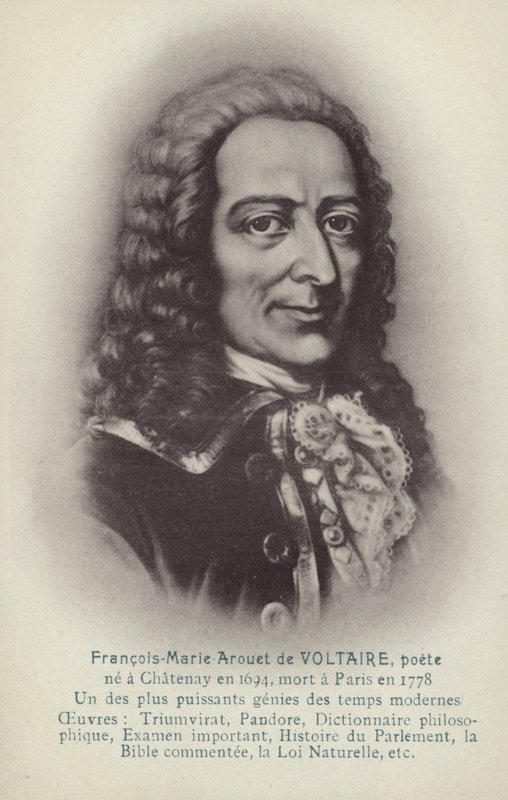 Voltaire (1694-1778), fransk forfatter, filosof og dramatiker (litografi) af French School