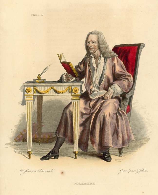 Voltaire (farvet gravering) af French School