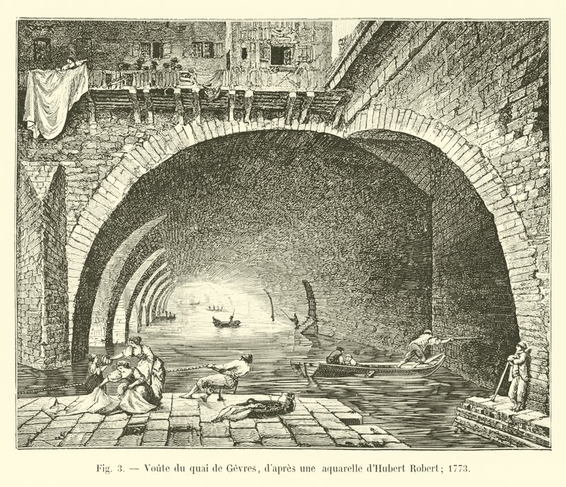 Vault of the Quai de Gesvres, efter en akvarel af Hubert Robert; 1773 af French School