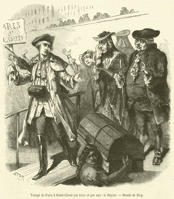Rejse fra Paris til Saint-Cloud til lands og til vands, Le Depart (gravering) af French School