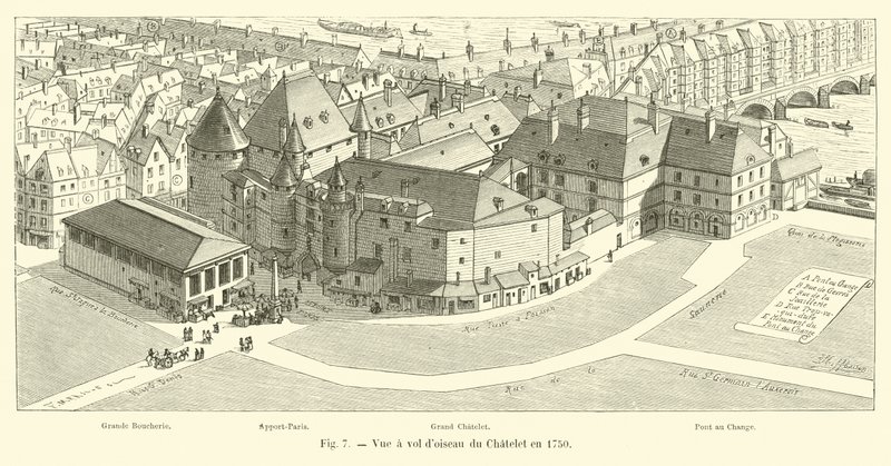 Fugleperspektiv af Chatelet i 1750 af French School