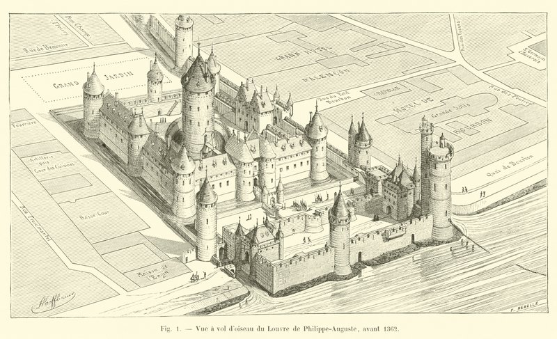 Fugleperspektiv af Louvre af Philippe-Auguste, før 1362 af French School