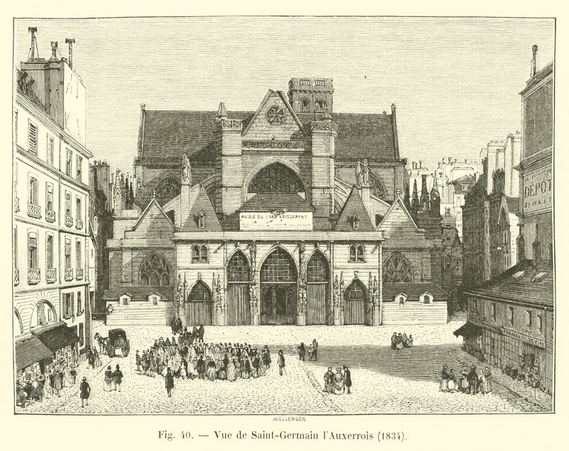 Udsigt over Saint-Germain lAuxerrois, 1834 af French School