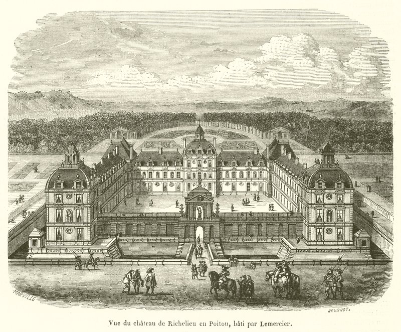 Udsigt over Chateau de Richelieu i Poitou, bygget af Lemercier (gravering) af French School