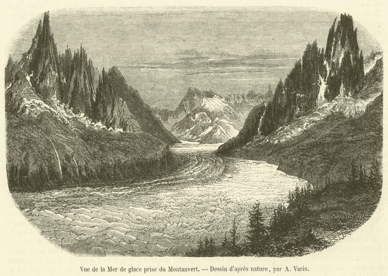 Udsigt over Mer de Glace taget fra Montanvert (gravering) af French School