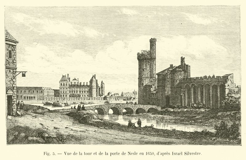 Udsigt over Nesle-tårnet og porten i 1650, efter Israel Silvestre af French School