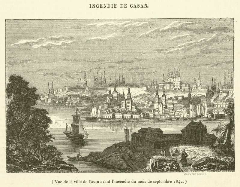 Udsigt over byen Casan før branden i september 1842 (kobberstik) af French School