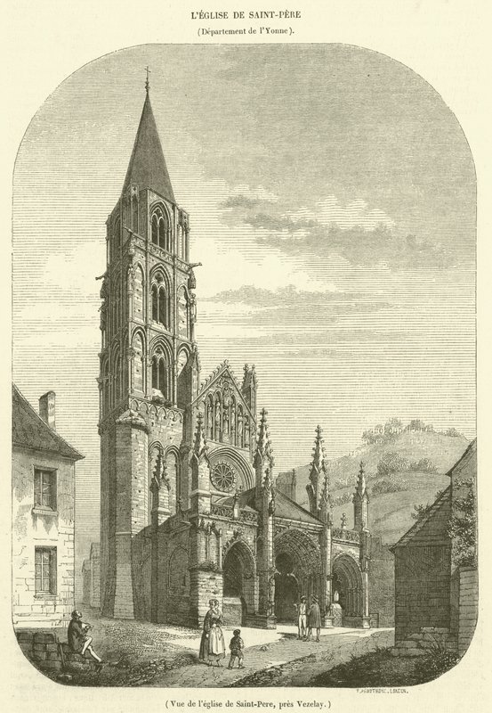 Udsigt over kirken Saint-Pere, nær Vézelay (gravering) af French School