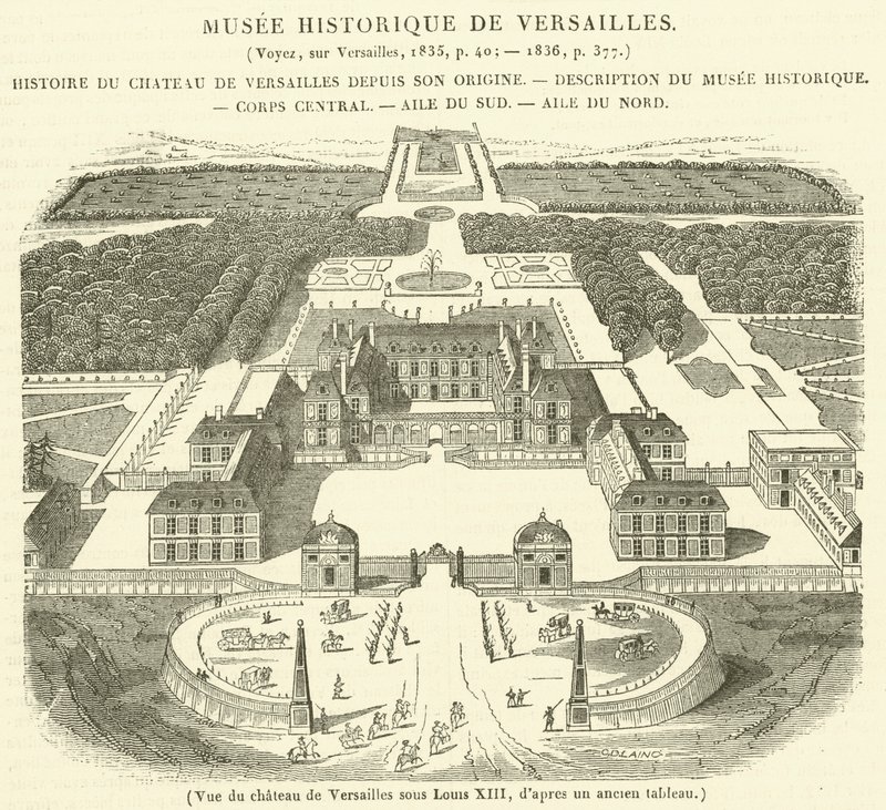 Udsigt over slottet i Versailles under Louis XIII (gravering) af French School