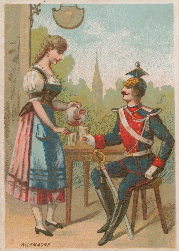 Servitrice skænker en drink for en soldat, Tyskland af French School