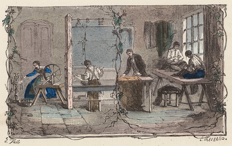Arbejde med uld (farvet gravering) af French School
