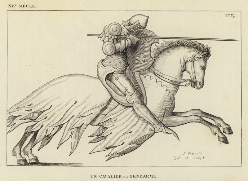 XII Century, A Cavalier eller Gendarme (gravering) af French School