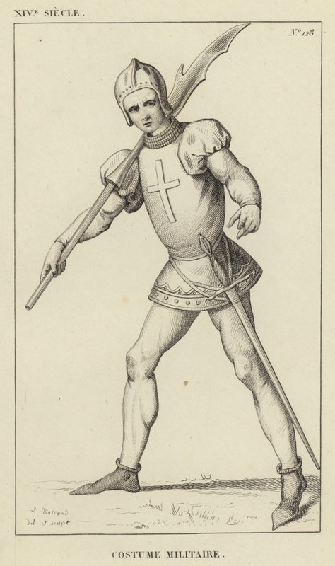 XIV Century, Militærdragt (gravering) af French School