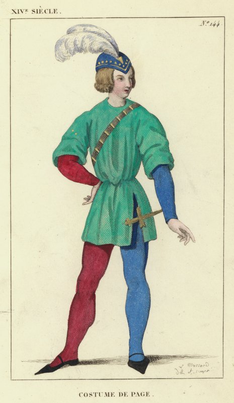 XIV Siecle, Costume de Page (farvet gravering) af French School