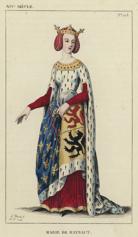 XIV Century, Marie de Haynaut (farvet gravering) af French School