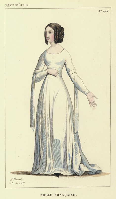 XIV Siecle, Noble Francaise (farvet gravering) af French School
