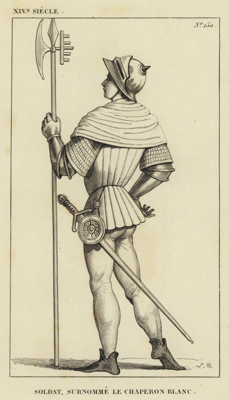 XIV Century, Soldat, kaldet Den Hvide Ridehætte (gravering) af French School