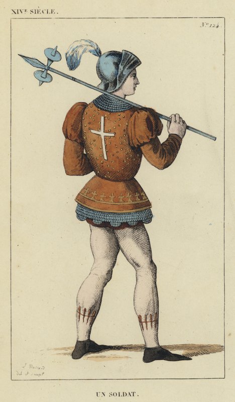 XIV Century, A Soldier (farvet gravering) af French School