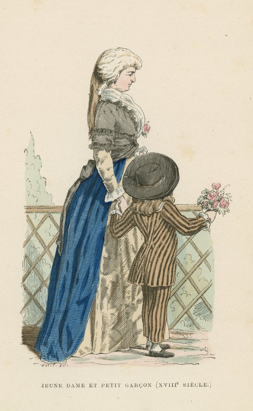 Young woman and small boy, 18th Century  af French School