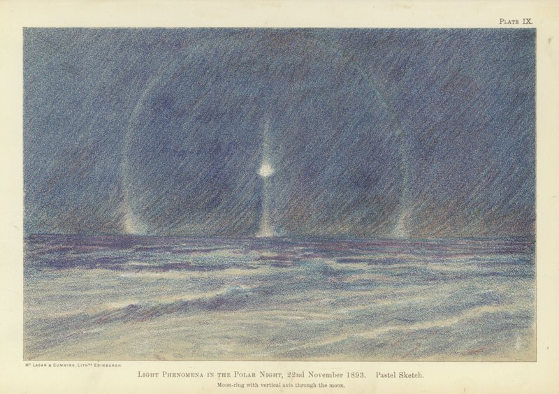 Lysfænomener i polarnatten, 22. november 1893, pastelskitse (farve litho) af Fridtjof Nansen