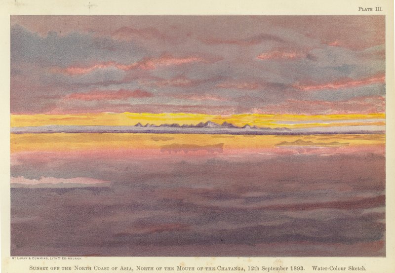 Solnedgang ud for Asiens nordkyst, nord for mundingen af Chatanga af Fridtjof Nansen