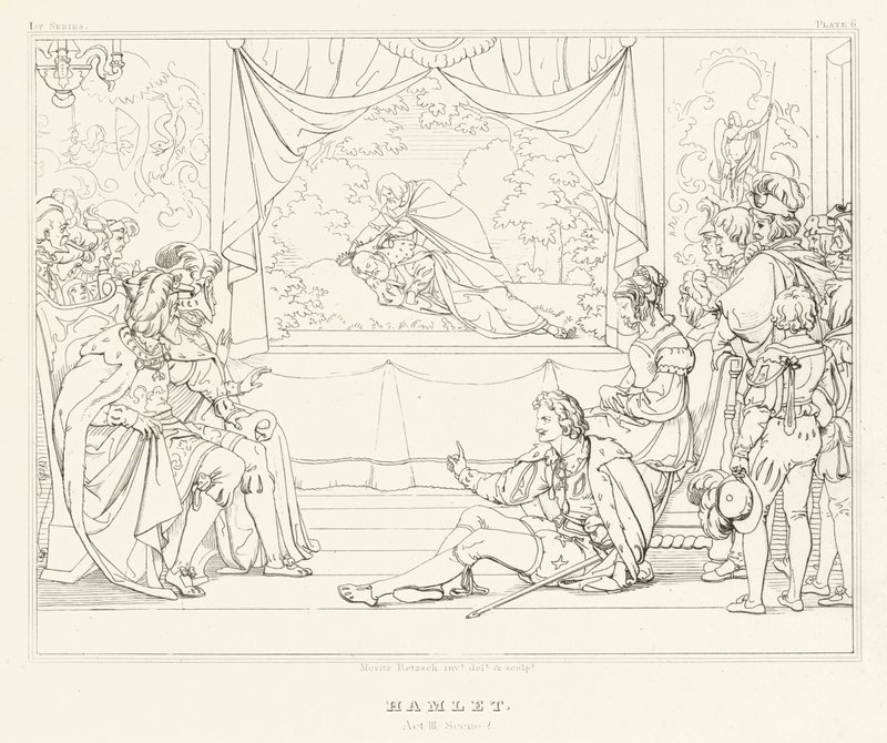 Hamlet, akt III, scene 2 (gravering) af Friedrich August Moritz Retzsch
