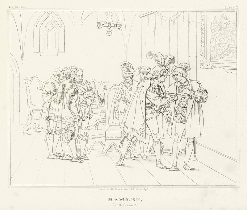 Hamlet, akt III, scene 2 (gravering) af Friedrich August Moritz Retzsch