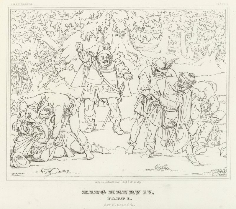 Kong Henrik IV, del I, akt II, scene 2 (gravering) af Friedrich August Moritz Retzsch