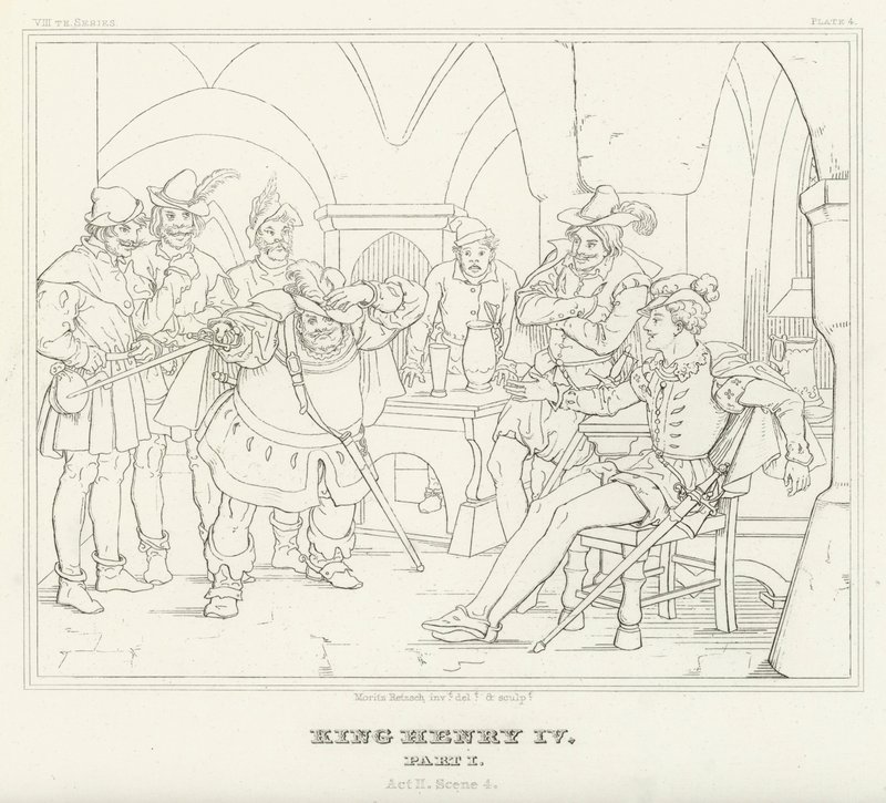 Kong Henrik IV, del I, akt II, scene 4 (gravering) af Friedrich August Moritz Retzsch